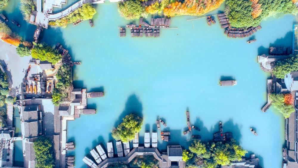 Wuzhen Water Town aerial view wallpaper