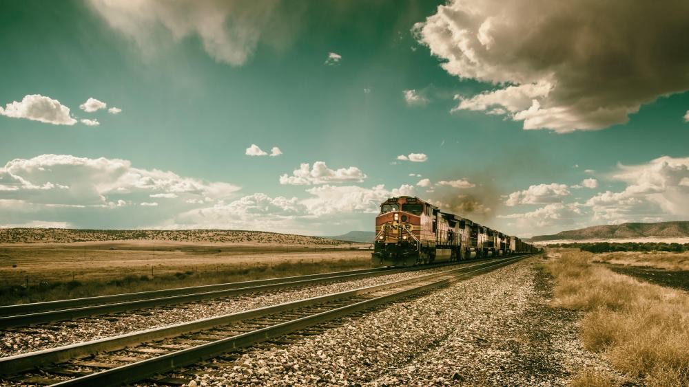 Train in the steppe wallpaper