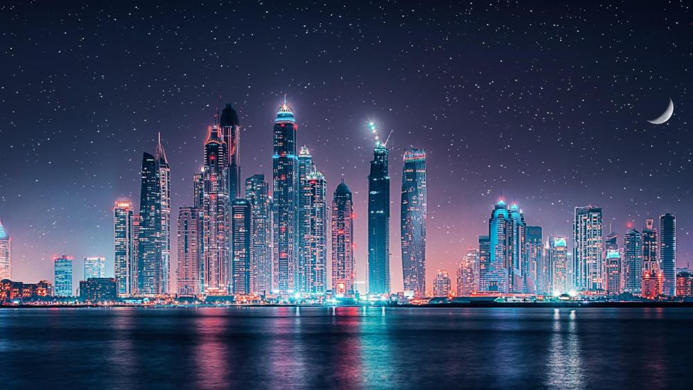 Dubai skyline at night wallpaper