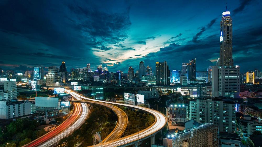 Bangkok skyline at night wallpaper