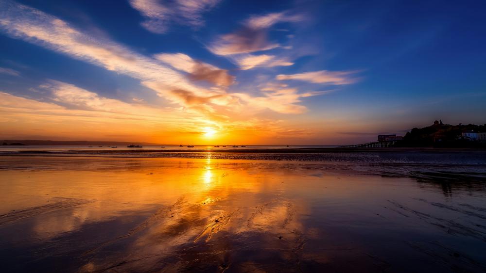 Tenby beach sunset wallpaper