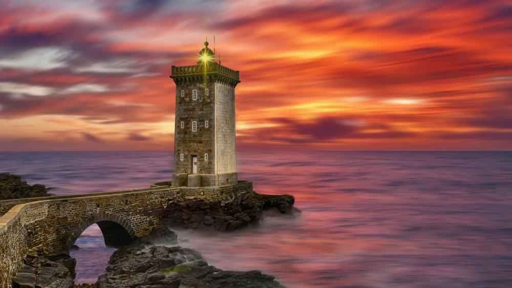 Lighthouse of Kermorvan at sunset wallpaper