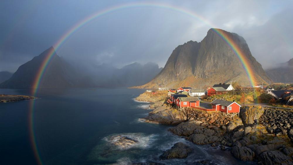 Rainbow over Hamnoy wallpaper