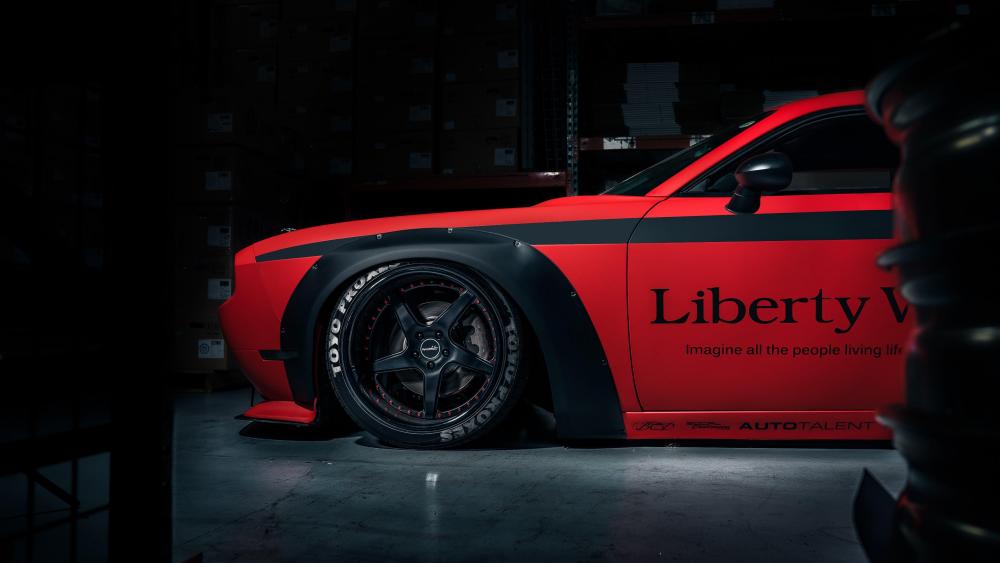 Red Sports Car in Dimly Lit Garage wallpaper