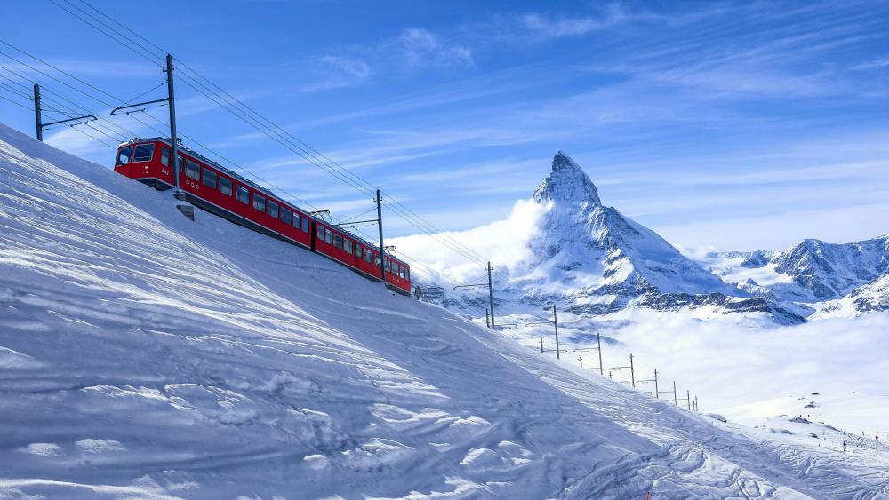 Matterhorn view with a red train wallpaper