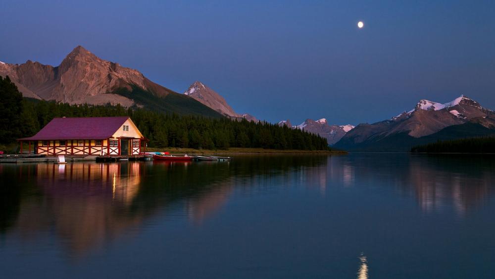 Maligne Lake at night (Jasper National Park, Canada) wallpaper