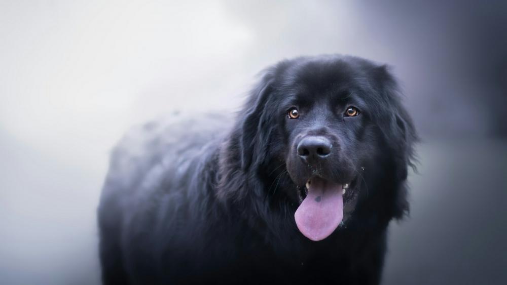 Big black dog with sticking out tongue wallpaper