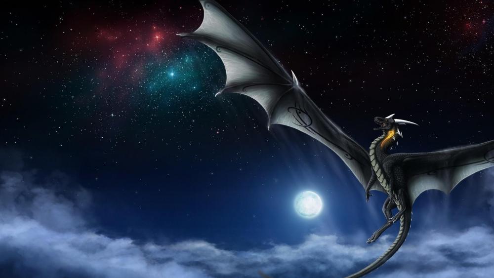 Dragon on the night sky wallpaper