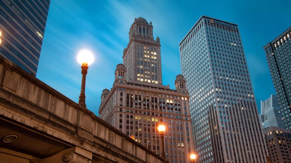 Chicago Riverwalk skyscrapers wallpaper