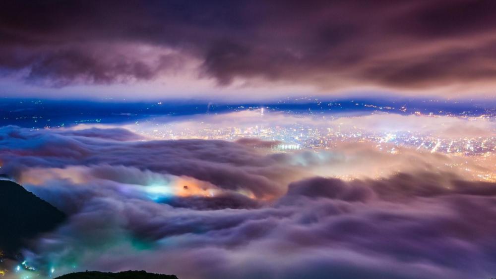 Taipei under fog - Aerial photography wallpaper
