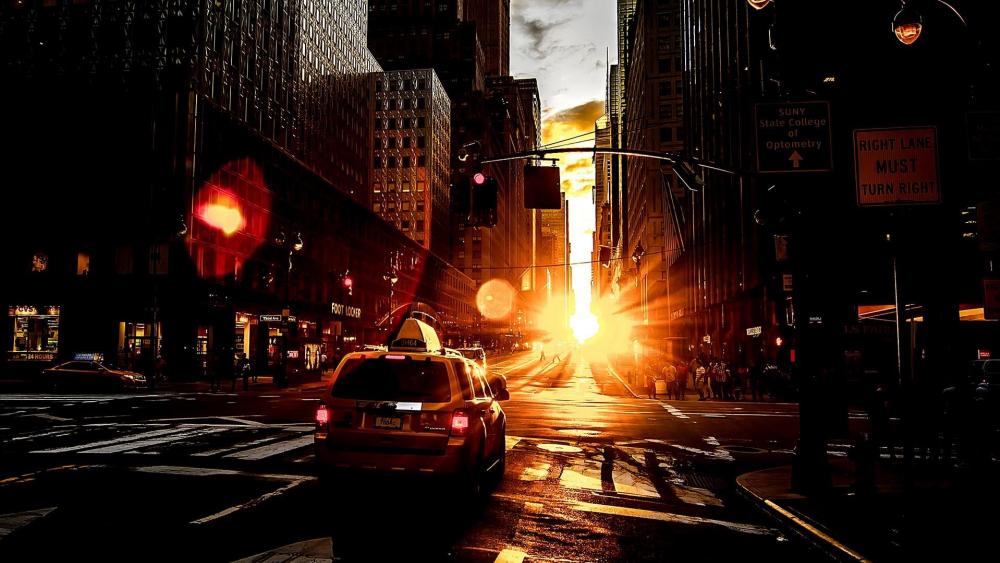 Taxi cab in the sunset wallpaper