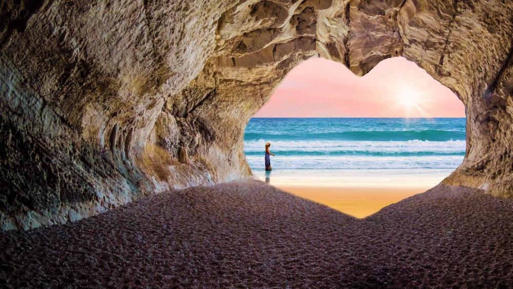 Seaside heart cave wallpaper