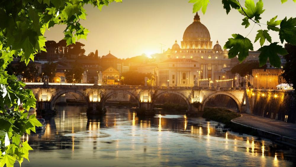 St. Peters Basilica and St. Angelo Bridge (Vatican City) wallpaper