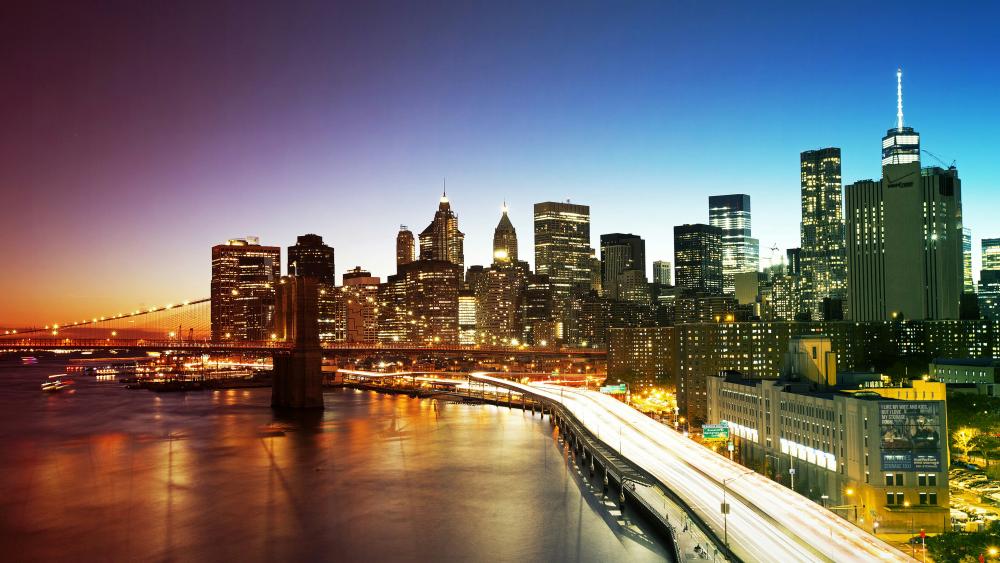 New York City skyline at dusk wallpaper
