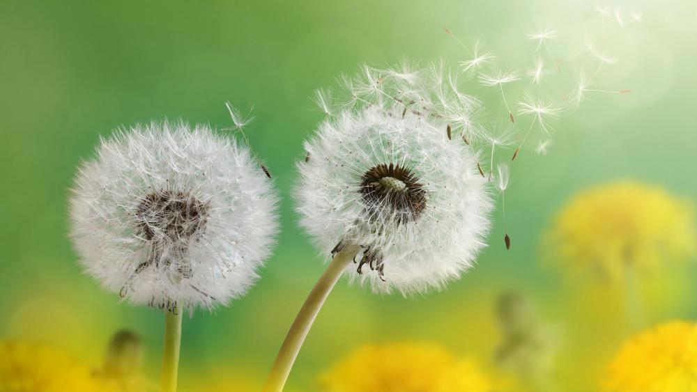 Flying dandelion seeds - Macro photography wallpaper