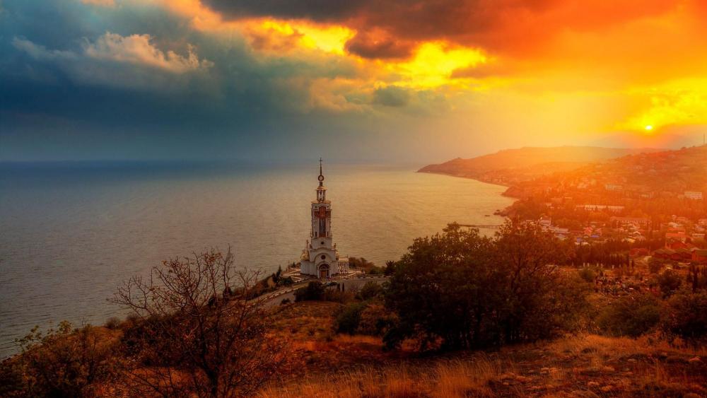 Temple-Lighthouse St Nicholas of Myra in the village Malorechenskoye, Crimea wallpaper