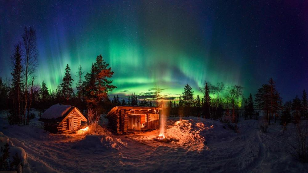 Winter's Glow Under the Northern Lights wallpaper