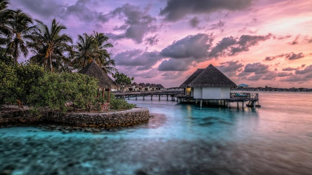 Overwater bungalow in Maldives wallpaper