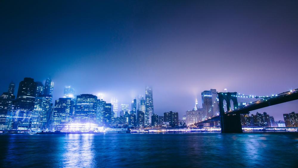 New York City view at night wallpaper