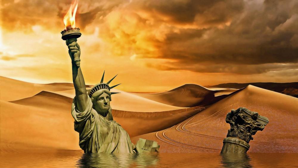 Sinking Statue of Liberty wallpaper