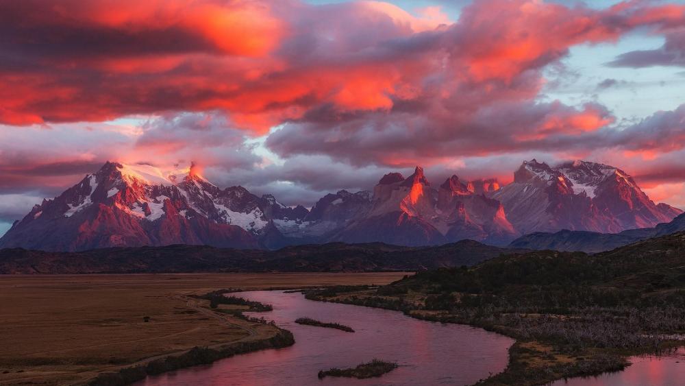 Torres del Paine National Park pink sunrise wallpaper