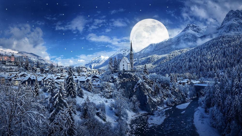 Winter Supermoon - Fantasy art wallpaper