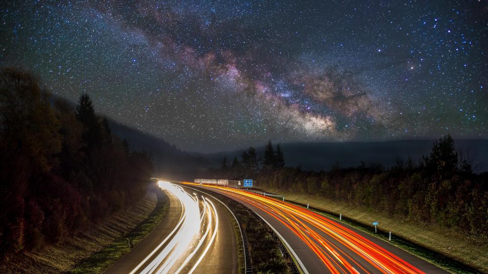 Road and galaxy - Long Exposure Photography wallpaper