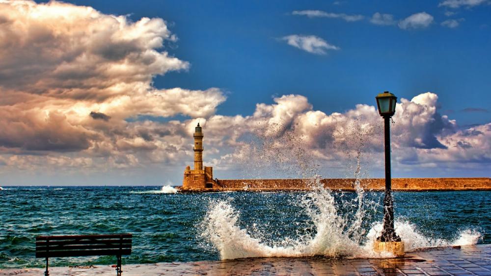 Venetian Lighthouse in Chania, Crete, Greece wallpaper