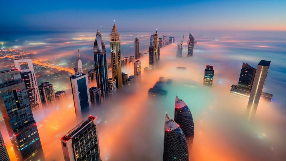 Dubai skyline in the fog wallpaper
