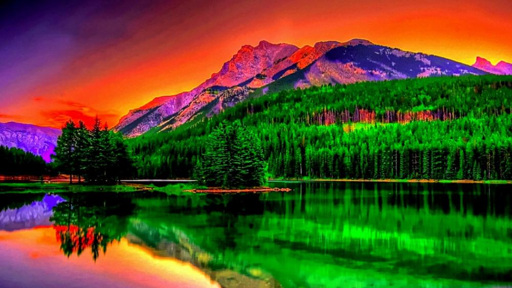 Colorful landscape reflection wallpaper