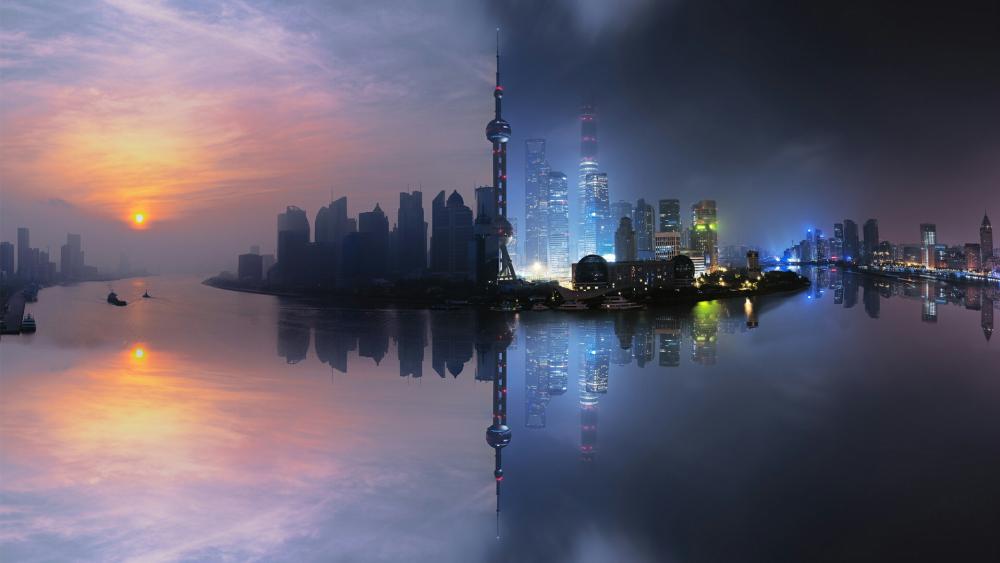 Shanghai Night and Day wallpaper