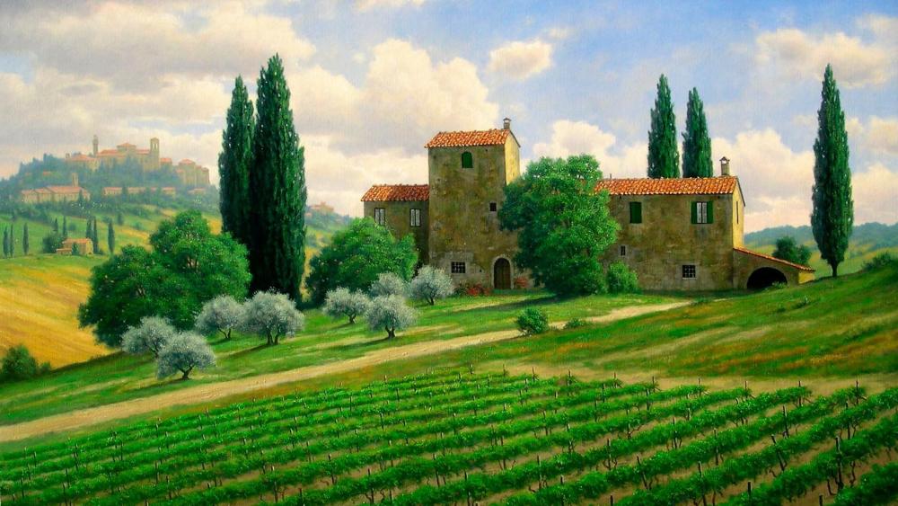 Tuscany - Painting art wallpaper