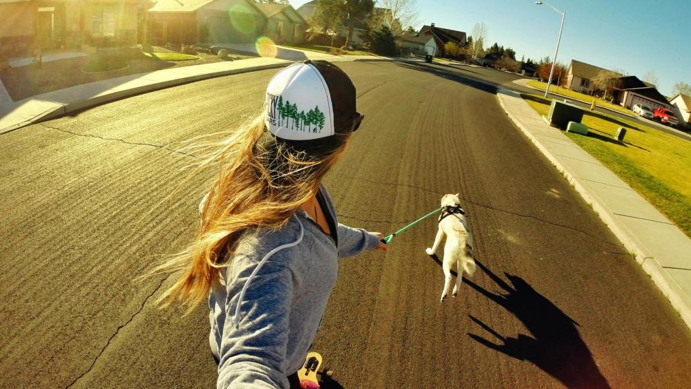 Skateboarding with dog wallpaper
