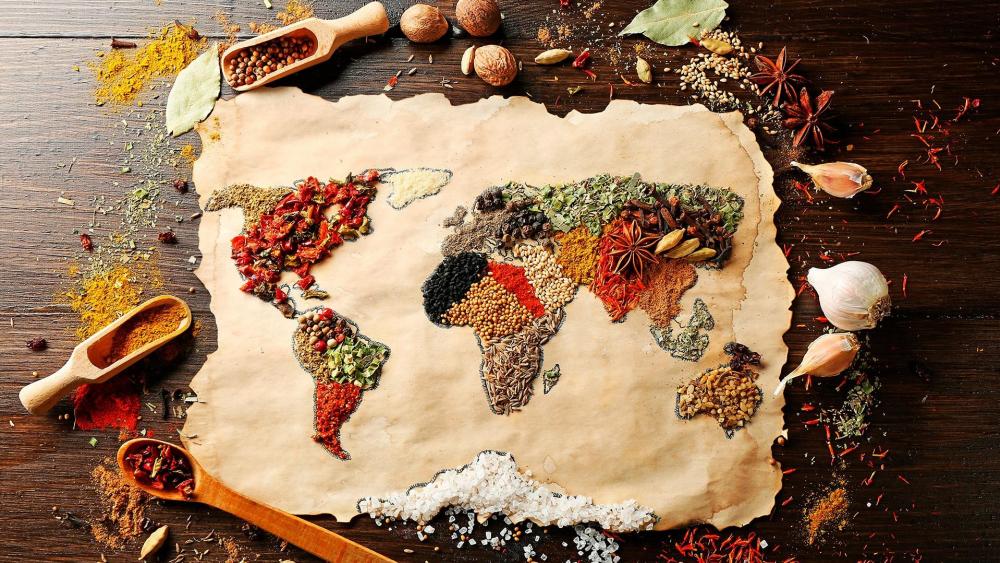 World map condiments wallpaper