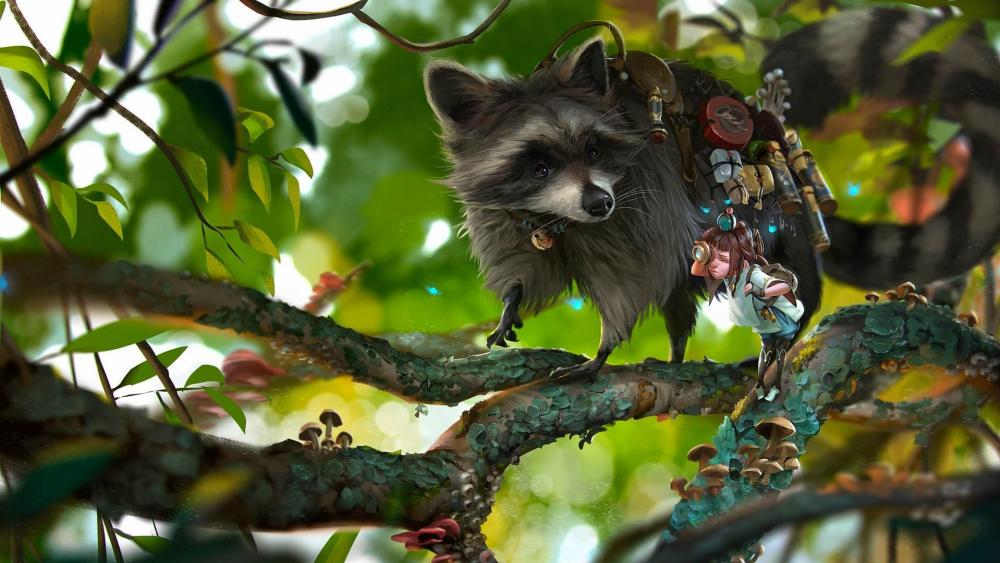 Funny Raccoon - Fantasy art wallpaper