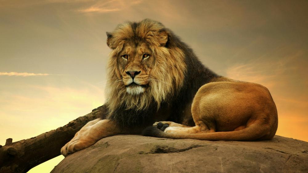 Majestic Lion at Rest in Golden Light wallpaper
