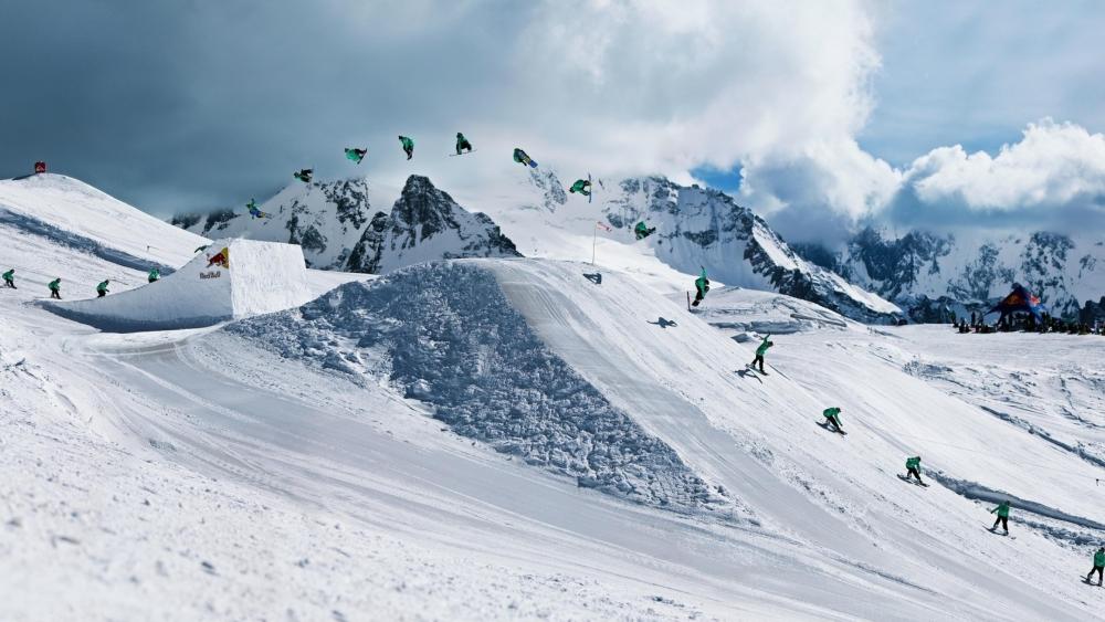High-profile ski multiple exposure wallpaper