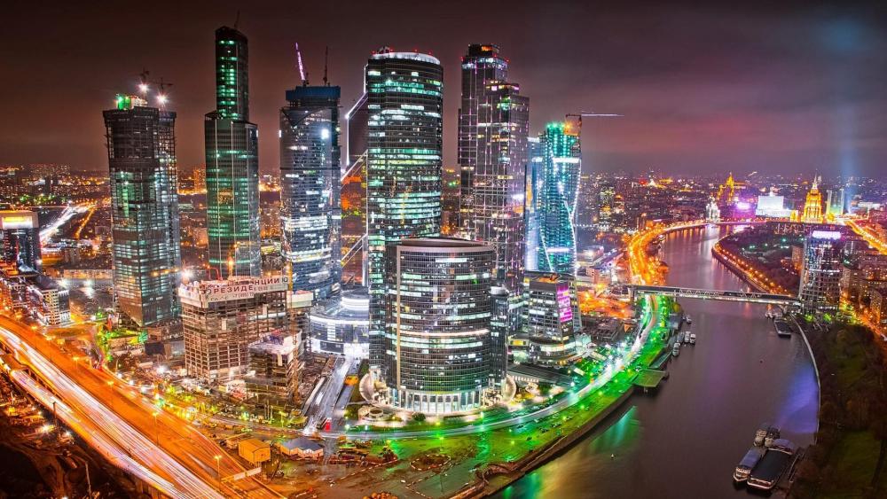 Moscow night skyline wallpaper