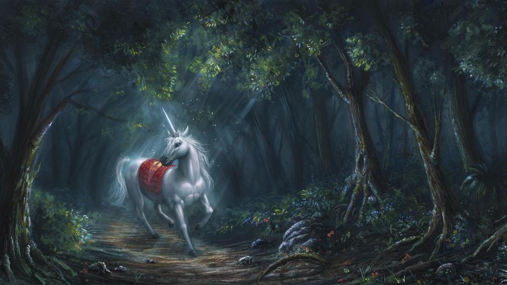 White Unicorn - Fairytale painting art wallpaper