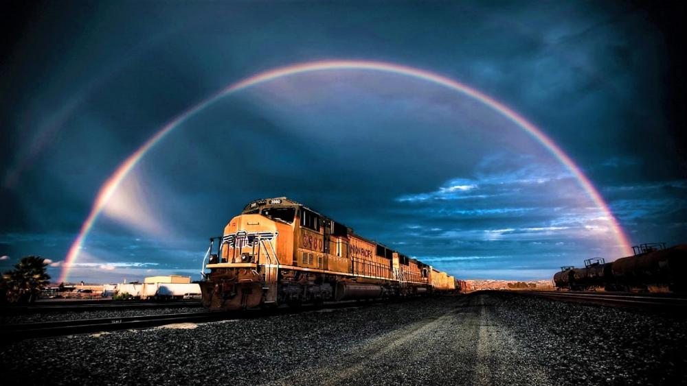 Train under the rainbow wallpaper