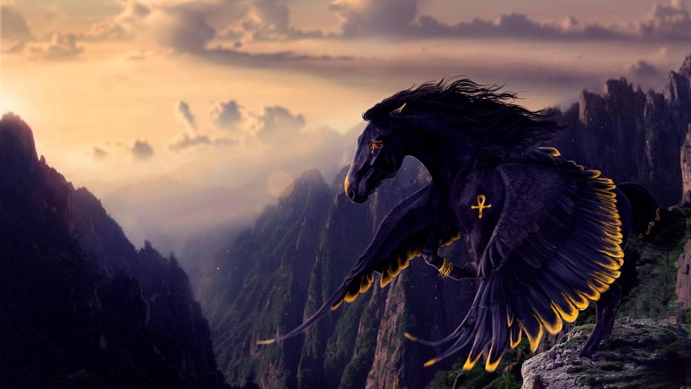 Black Pegasus - Fantasy art wallpaper