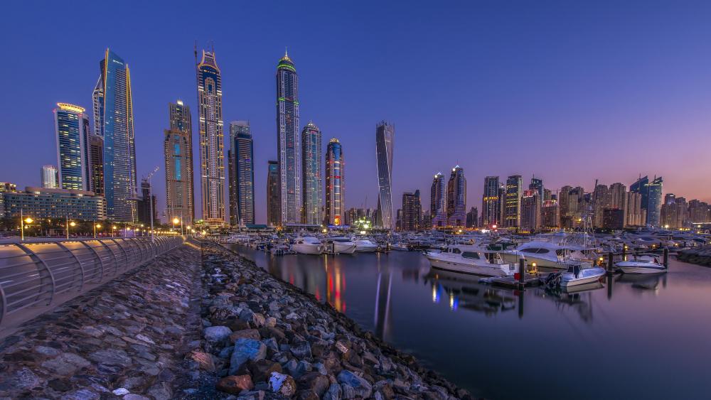 Dubai Marina at dusk wallpaper