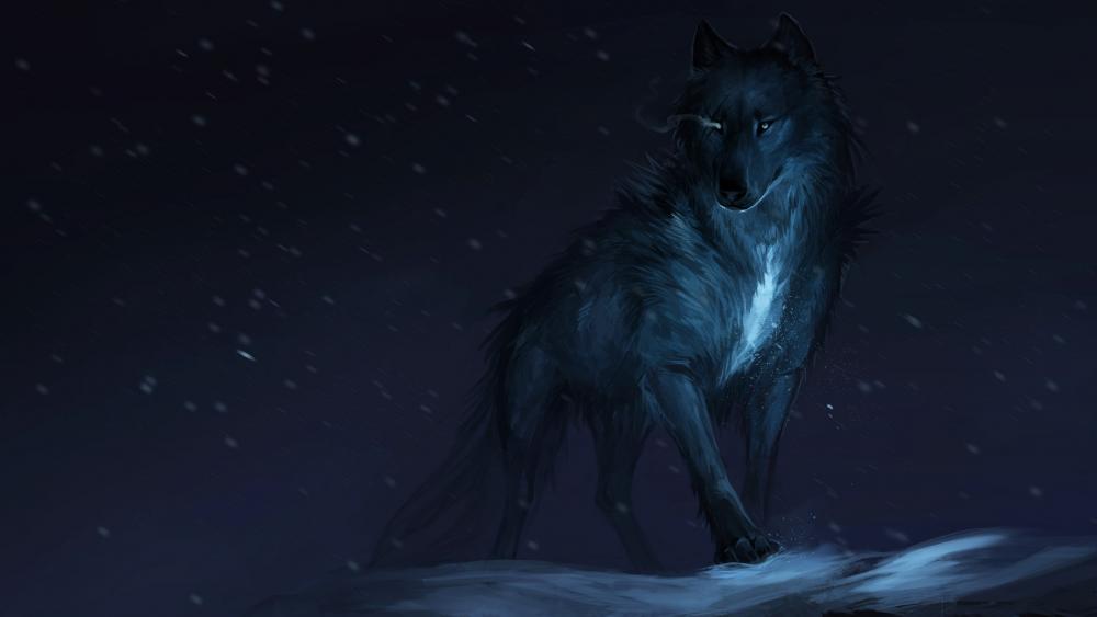 Werewolf in the night snowfall wallpaper