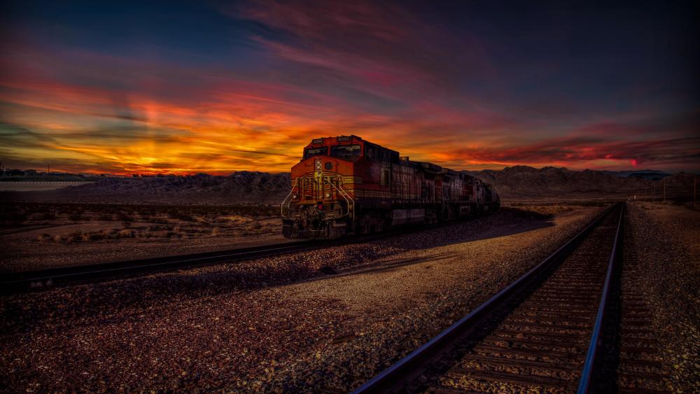 Sunset Journey on Prairie Tracks wallpaper