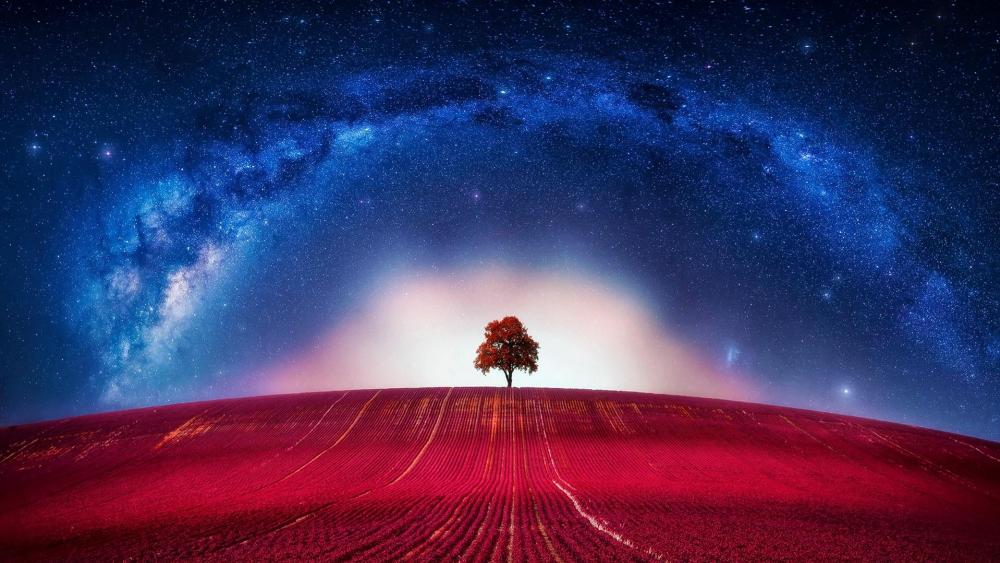 Lonely red tree wallpaper