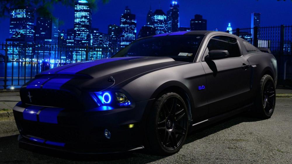 Matte black Ford Mustang wallpaper