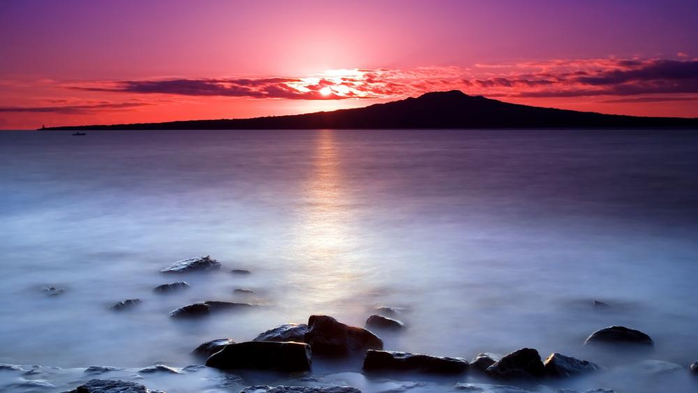 Rangitoto Island pink sunrise wallpaper