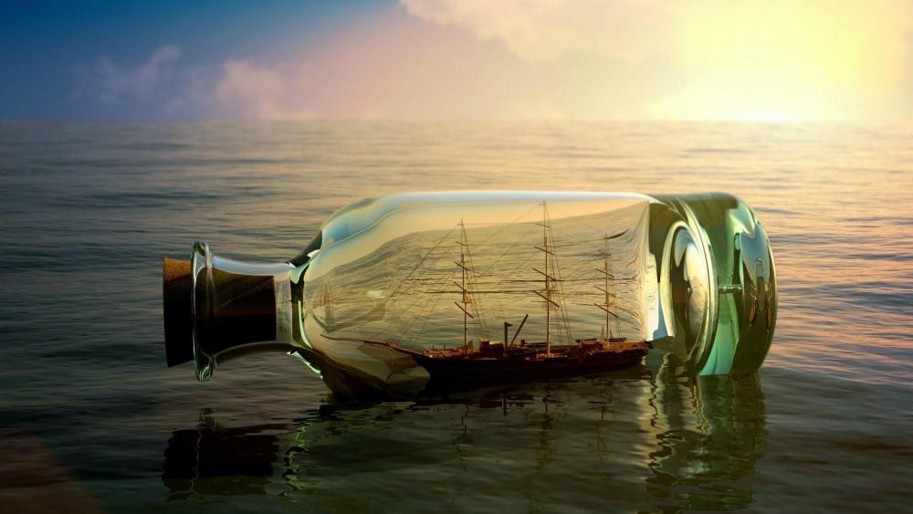 Old sailing boat in the bottle wallpaper