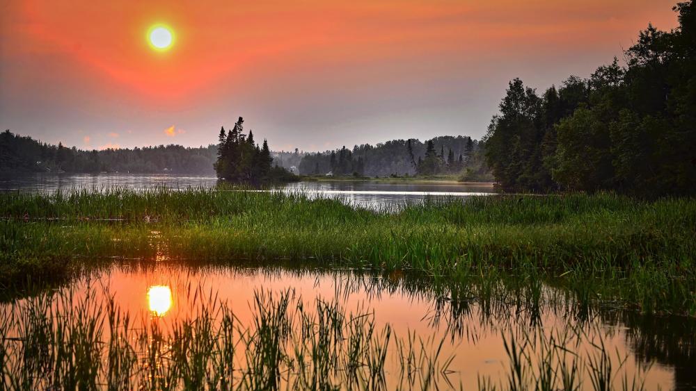 Sunset over the wetlands in Quebec, Canada wallpaper