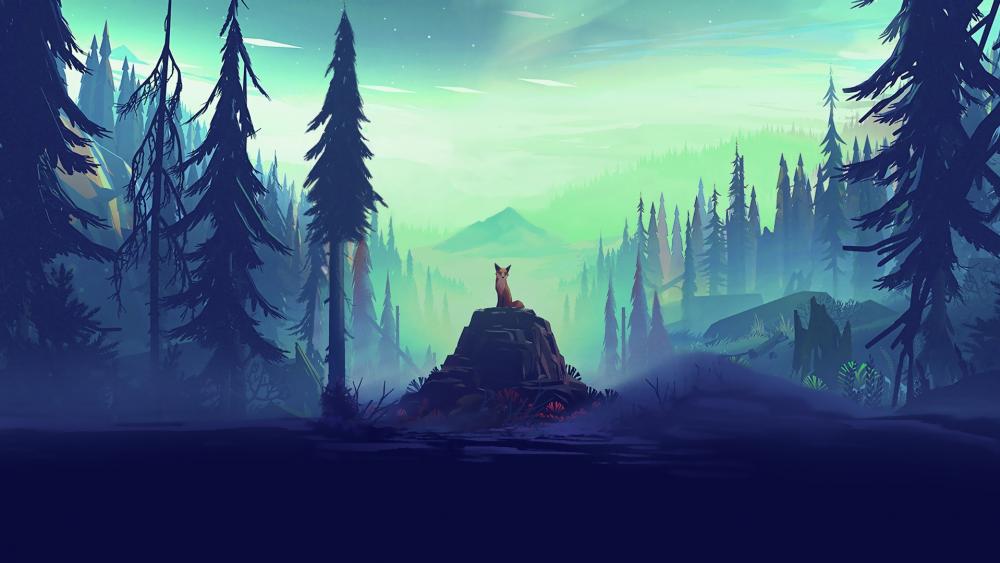 Fox in the dark forest - Fantasy art wallpaper